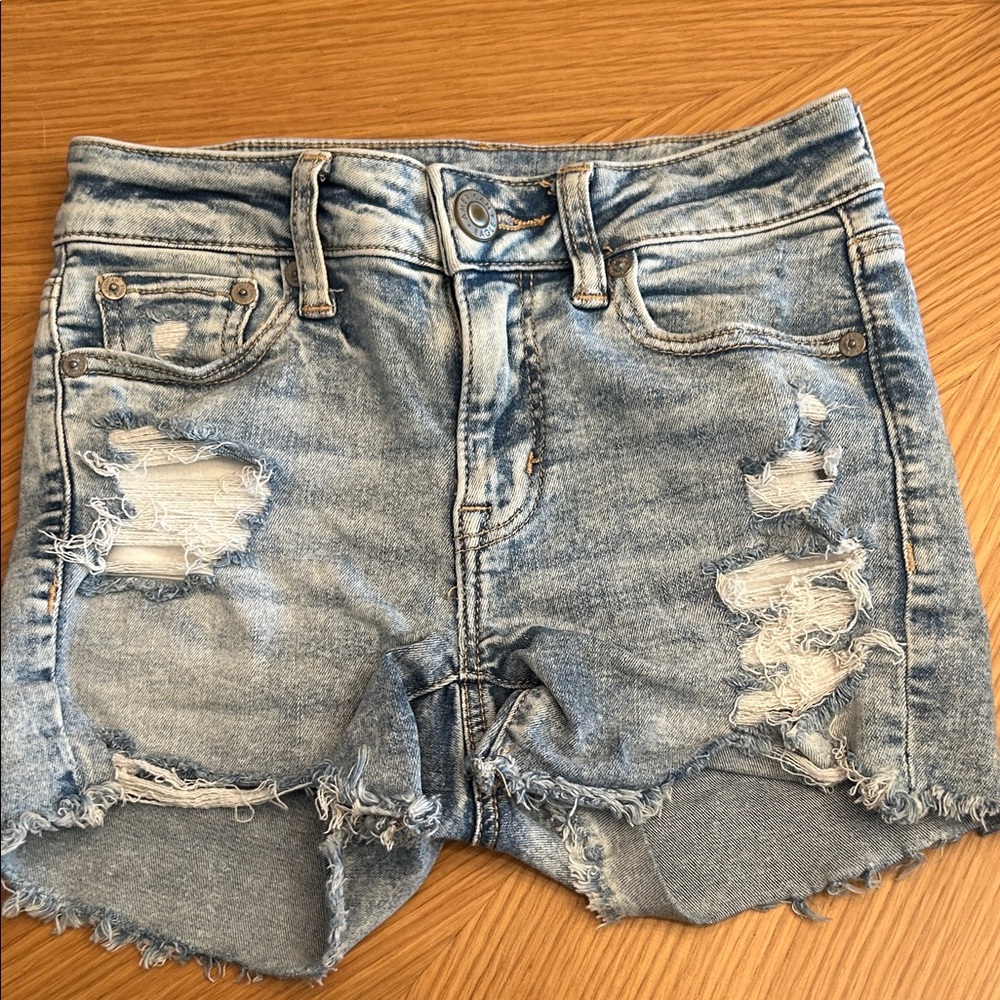 American Eagle Outfitters Light Blue Distressed Jean Shorts